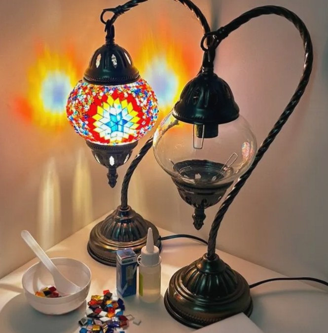 Turkish mosaic swan neck lamp workshop example