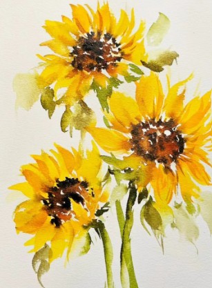 Loose watercolor sunflower painting
