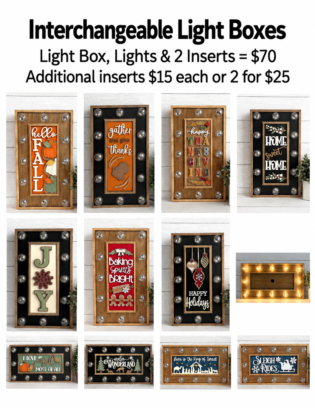 Interchangeable light box insert design options